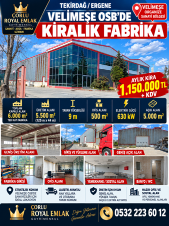 Tekirdağ-ergene Velimeşe Osb De Kiralık Fabrika fotoğraf 1